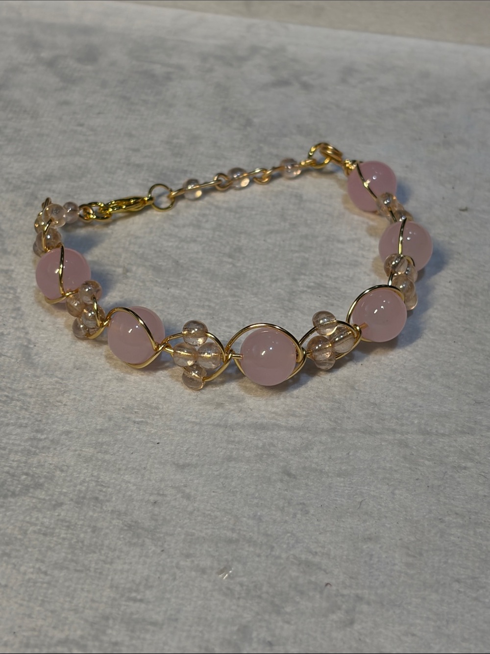 Gold Wire Weave with Pink Glass Bead Bracelet